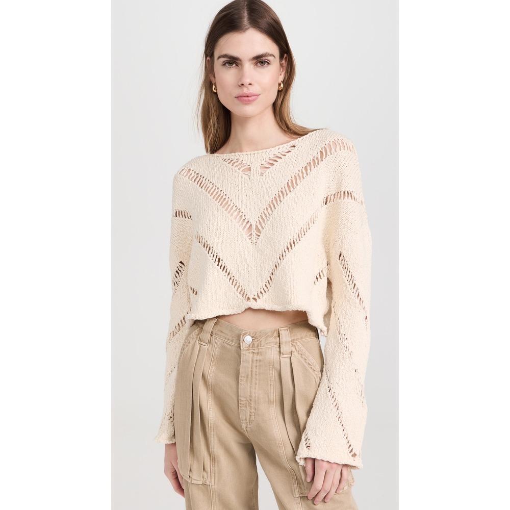 Free People Hayley Cream Chevron Knit Cropped Sweater Small